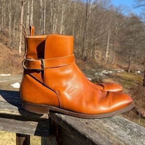 RALPH LAUREN Camel Leather Buckle Strap Italy Ankle Boots Men’s Size 11D *RARE*
